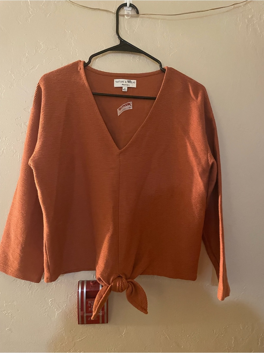 Madewell Rust Orange V-Neck Tie-Front Sweatshirt